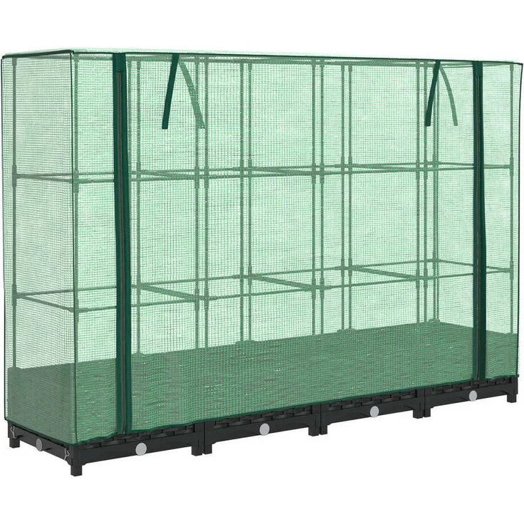 vidaXL Hochbeet mit Gewächshaus-Aufsatz Rattan-Optik 160x40x123 cm schwarz - Stabiles Eisenrohr-Rahmen, wasserfeste Abdeckung, Rattan-Look – Bild 1