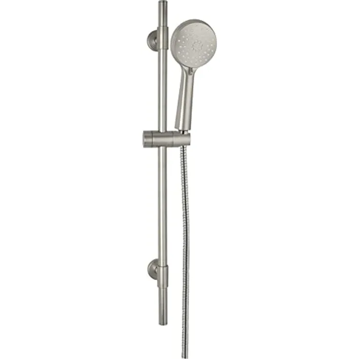 WENKO Brauseset Young, Duschstange 66 cm aus Edelstahl gebürstet, Duschkopf mit 3 Funktionen, Duschschlauch 150 cm, für Durchlauferhitzer geeignet, Universalanschluss ½“, Silber matt