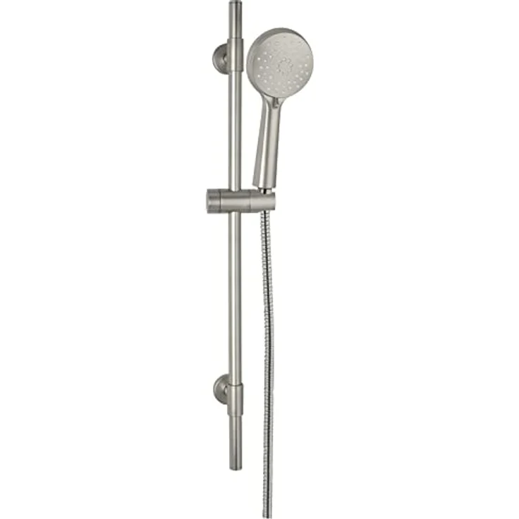WENKO Brauseset Young, Duschstange 66 cm aus Edelstahl gebürstet, Duschkopf mit 3 Funktionen, Duschschlauch 150 cm, für Durchlauferhitzer geeignet, Universalanschluss ½“, Silber matt – Bild 1