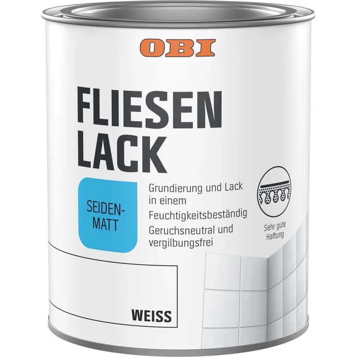 OBI Fliesenlack Weiß Seidenmatt 750 ml – Speziallack für Wandfliesen innen, Grund- und Endanstrich geeignet