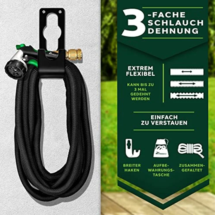 TRESKO Premium Gartenschlauch Flexibler Wasserschlauch dehnbarer Flexischlauch Schwarz 7,5m – Bild 4