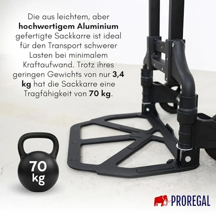 PROREGAL® Sackkarre ELEPHANT, klappbar, Traglast 250kg, Alurahmen, ergonomische Griffe, Gummiräder – Bild 5