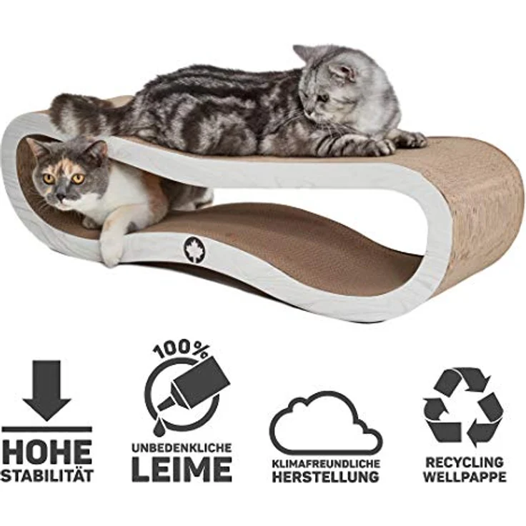 CanadianCat Company | Kratzbrett Orbit | hellgrau Holzoptik | Kratzmöbel, Lounge für Katzen | Kratzpappe + Katzenminze | ca. 84 x 24 x 23cm – Bild 3