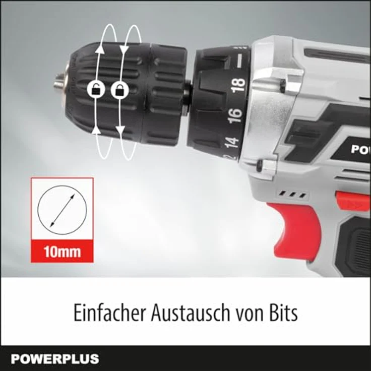 Powerplus Powc1051, 12V Elektrischer Schraubendreher mit 18 Drehmoment-Einstellungen, integrierter LED-Beleuchtung, Silber – Bild 4