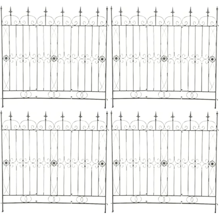 CLP 4er Set Eisen-Gartenzäune Mangold I Individuelle erweiterbare Rankzäune I Rankgitter im Landhausstil, Farbe:antik-grün