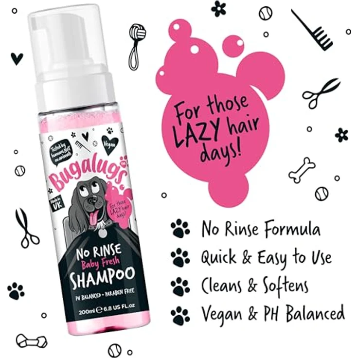 Bugalugs Tiershampoo Baby Fresh, Hundeshampoo ohne Wasser (200ml), Trockenshampoo für Hunde, made in UK – Bild 4