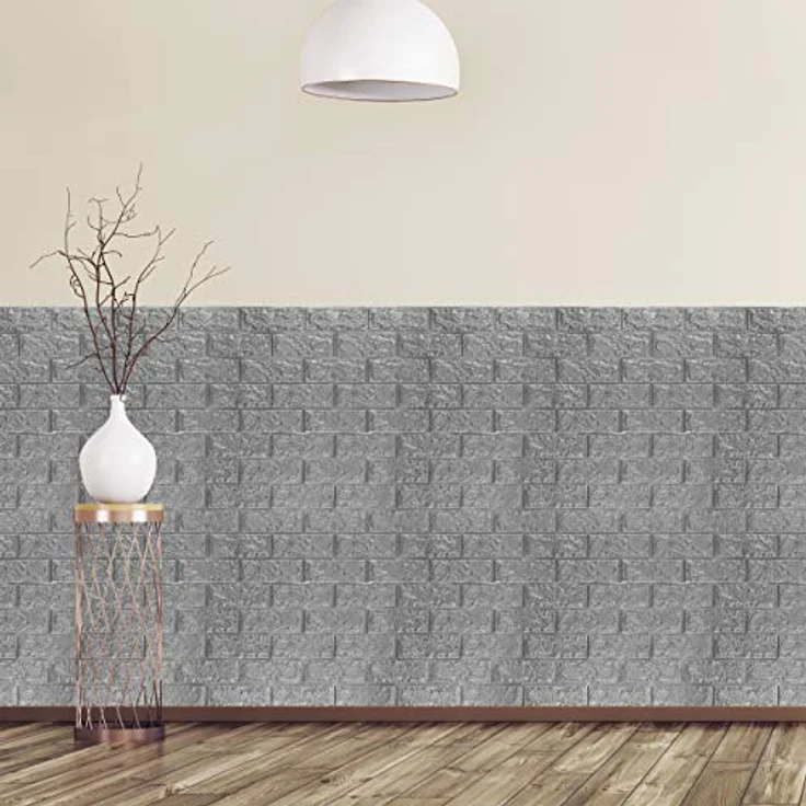 Wandpaneele selbstklebend, 10er Set, dekorative Steinoptik, 3D Paneele, weicher PE-Schaumstoff, 78x70cm, grau – Bild 2