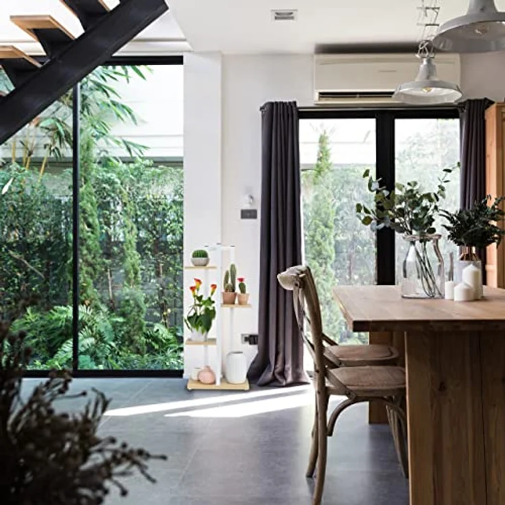 Relaxdays Blumenregal Metall, 4-stufige Indoor Blumentreppe, Holzoptik, HxBxT: 93x42,5x22,5 cm, Pflanzenregal, hellbraun – Bild 5