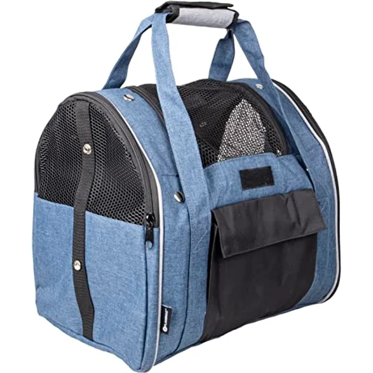 Flamingo Tiertransporttasche Rucksack Lenie, mit herausnehmbarer Bodenplatte und Kurzleine, blau, 36 x 32 x 32 cm