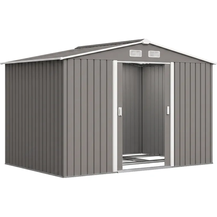 MH Handel GmbH Geräteschuppen mit Schiebetüren, Metall Grau, 2,77 x 1,95 x 1,92 cm, wetterbeständig und mit Belüftungsfenstern