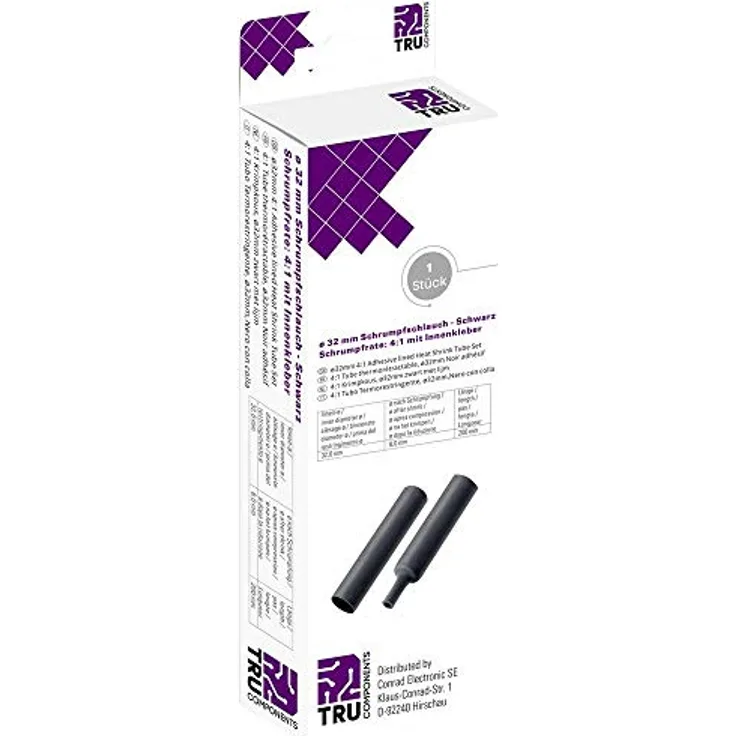 Tru Components 8445024 Schrumpfschlauch mit Kleber Schwarz 32 mm Schrumpfrate 4 1 2 St. A 200 mm Länge (8445024)