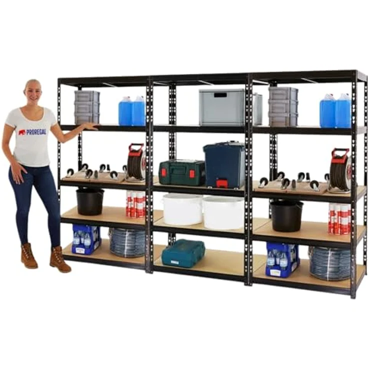 PROREGAL Mega Deal 3X Schwerlastregal Tiger Schwarz 180x90x60 cm mit Fachlast 265kg Garagenregal Kellerregal Werkstattregal Lagerregal Steckregal – Bild 3
