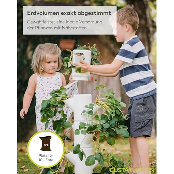 Gusta Garden Hochbeet, Sissi Strawberry (Starter, weiß) - Vertikales Pflanzgefäß mit integriertem Wasserleitsystem – Bild 5