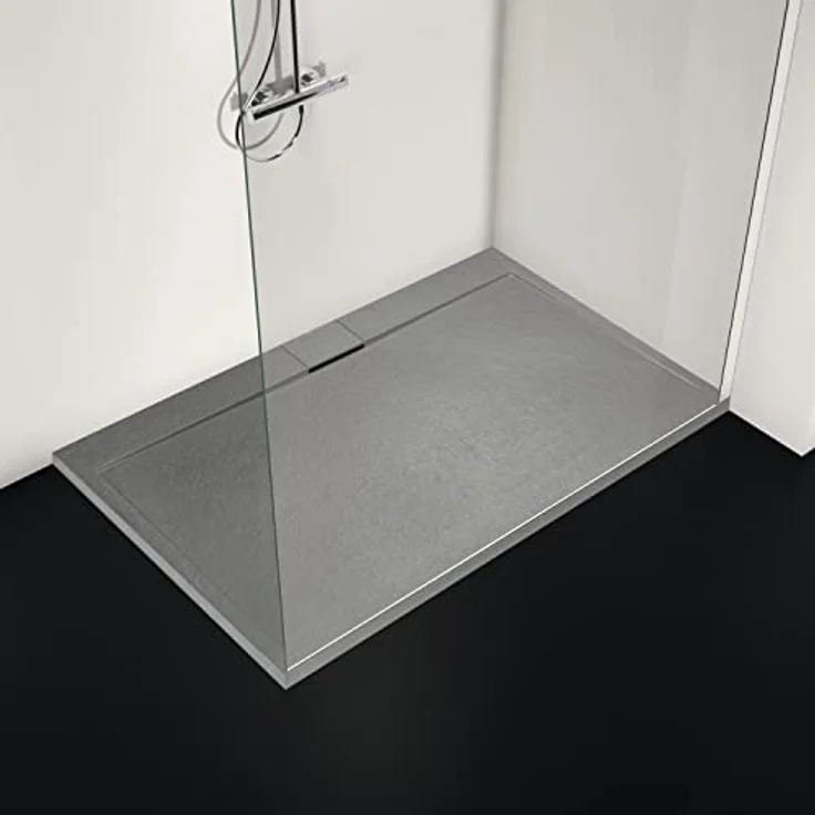 Ideal Standard Ultra Flat S i.life Duschwanne 170 x 90 cm, rutschfeste Harz-Duschwanne mit verstecktem Ablauf, mattes Steinoptik-Finish in Betongrau – Bild 4