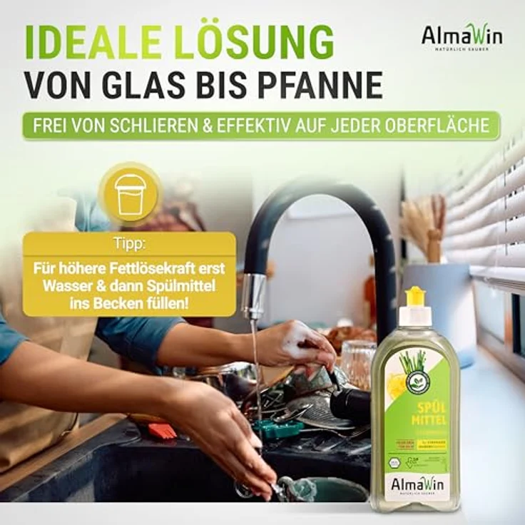 Almawin Spülmittel Zitronengras Kanister 5L, hochkonzentriertes Geschirrspülmittel mit frischem Zitrusduft, vegane Formel, klimaneutral, dermatologisch getestet – Bild 5