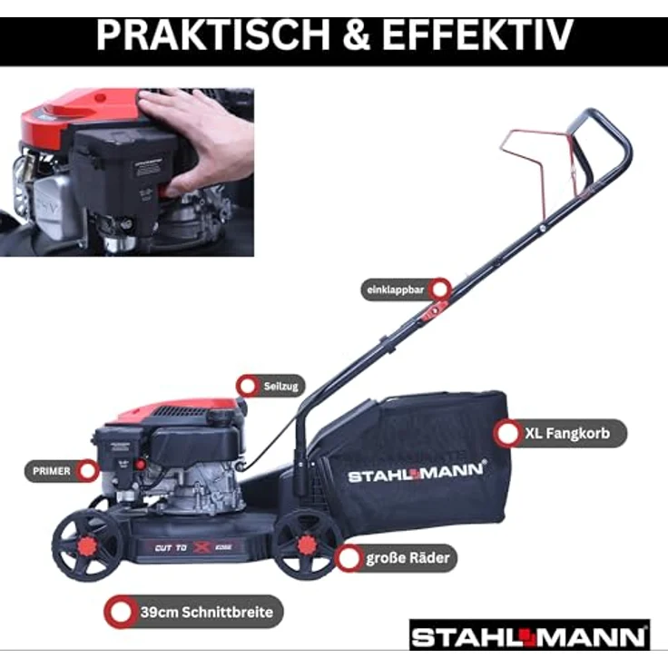 Stahlmann Rasenmäher Benzin BR390, 4,0PS (2,9kW) mit 39cm Schnittbreite, 35L Fangkorb und Schnitthöhenverstellung – Bild 3