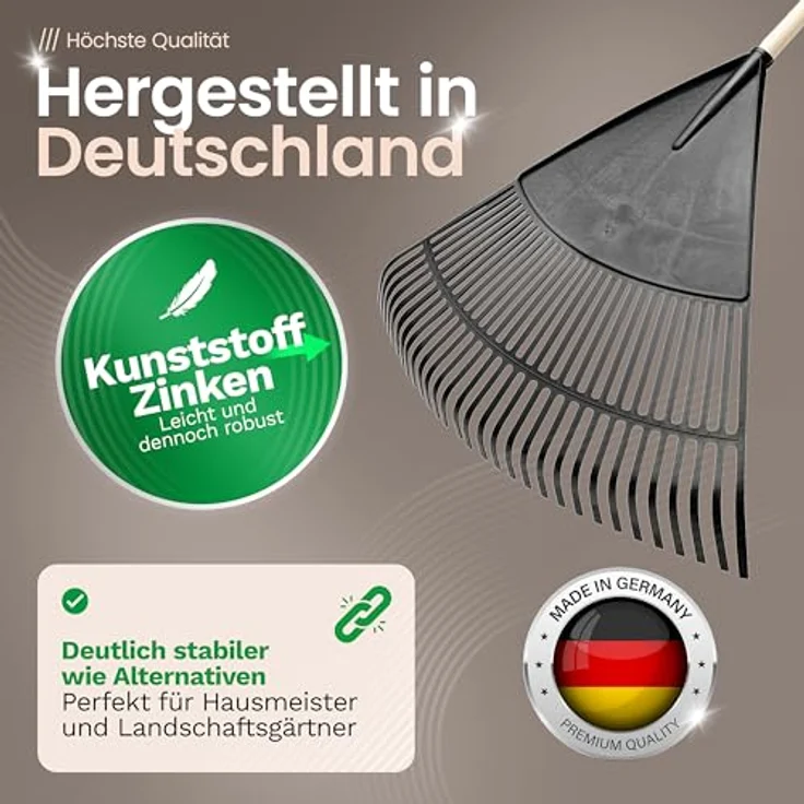 Novatool Laubbesen 75 cm, 4tlg Steck- und Schraubstiel mit 30 Kunststoff-Zinken, Gartenbesen Schwarz – Bild 2