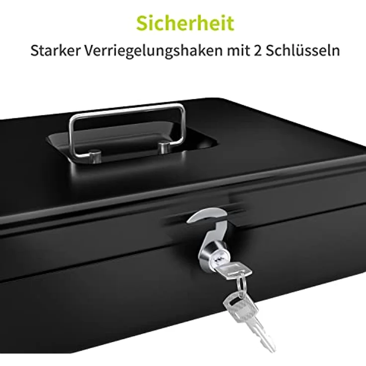 ACROPAQ Geldkassette abschließbar - Kasse mit Münzzählbrett, Groß 24 x 30 x 9 cm - Abschließbare Box, Geldkasse, Geldkoffer geeignet für Geldaufbewahrung - Schwarz - 10005K – Bild 3