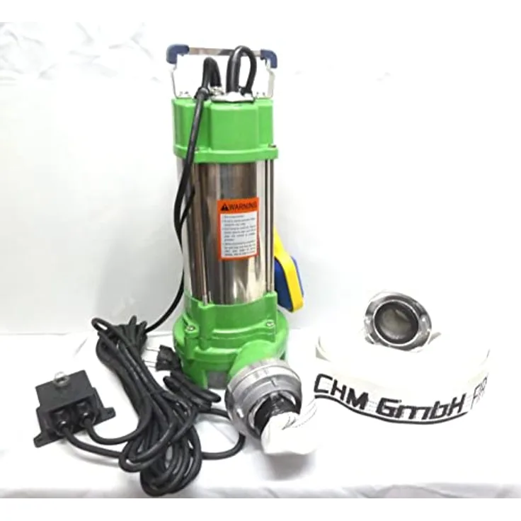 CHM GmbH® Profi Fäkalienpumpe Schmutzwasserpumpe V1100 inkl. 30 Meter 2" C-Schlauch, leistungsstark mit Schneidwerk und Edelstahl-Schaufelrädern