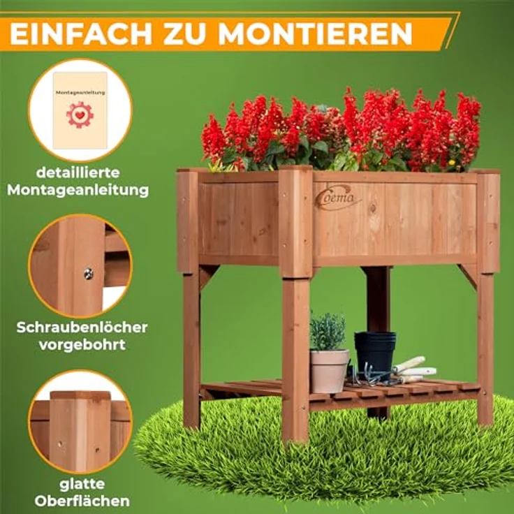 Coemo Hochbeet Kräuterbeet mit Pflanzfolie 90 x 40 x 90 – Bild 3