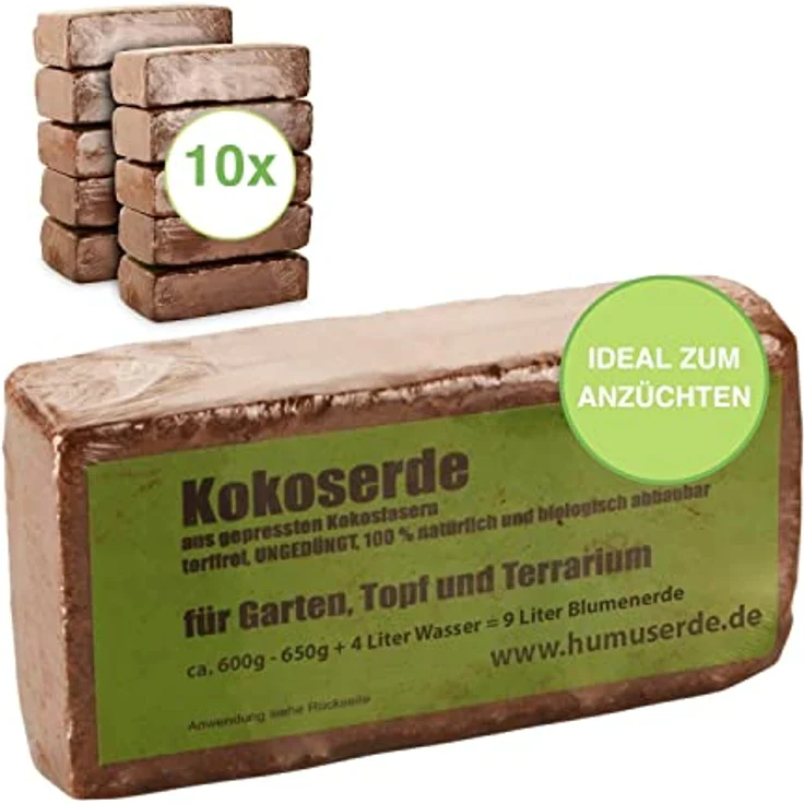yayago Humuserde I Kokoserde für Pflanzen 10 x 650g I Erde aus Kokosfasern I 100% natürlich & biologisch abbaubar I nährstoffarme Anzuchterde torffrei & ungedüngt für Hochbeete & Terrarien – Bild 1