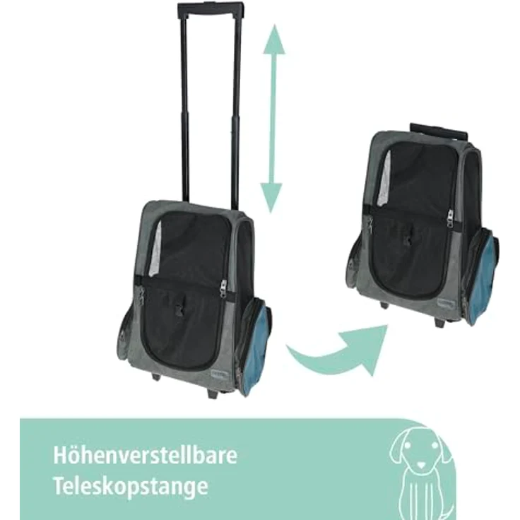 Kerbl Tiertransportbox Kerbl Trolley Vacation, grau/blau, 41x26x55 cm, 80570 - Teleskoparm, verschließbar, inkl. Kurzleine – Bild 5