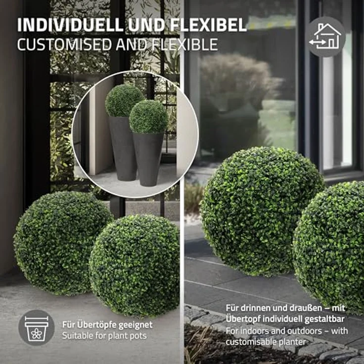 ML-Design 2er Set Künstliche Buchsbaumkugel groß Ø45 cm, UV-beständige Kunstpflanze, Pflegeleichte Deko für Wohnzimmer, Büro & Garten – Bild 4