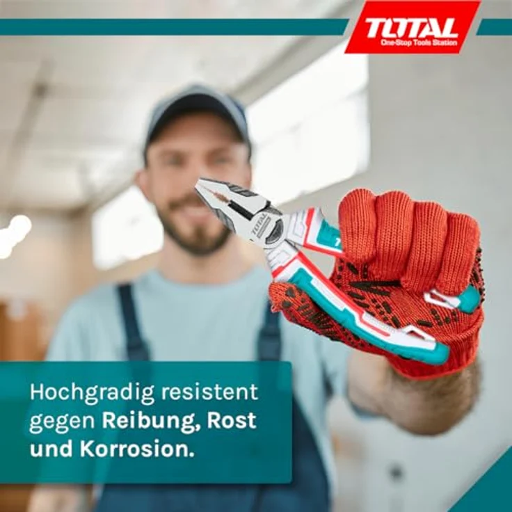 TOTAL Zangen-Set 3-teilig, 1x 180-mm Universalzange, 1x 160-mm Schneidzange, 1x 160-mm Flachzange, Chrom-Vanadium, Anti-Fall-Schutz, ergonomischer Griff – Bild 4