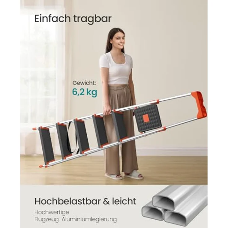 No_brand - Leiter 6 Stufen, Aluleiter mit 12cm breiten Stufen, Stehleiter mit Werkzeugschale, Klappleiter mit Anti-Rutsch-Füßen, max. statische – Bild 8