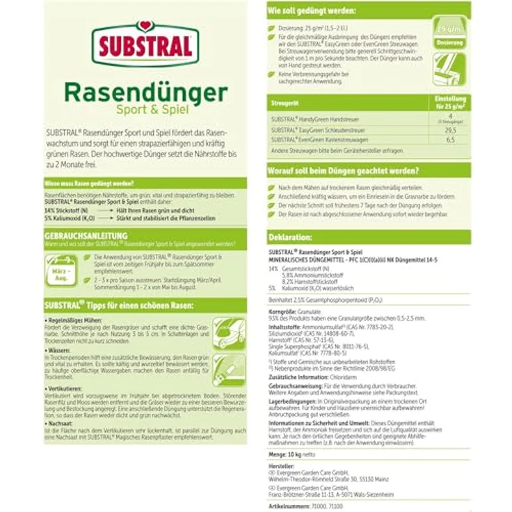 Substral Premium Rasendünger Sport & Spiel, Langzeitwirkung für 400 m², 10 kg, kräftiges Grün, sichere Anwendung ohne Verbrennungsgefahr – Bild 2