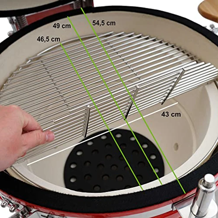 BBQ-Toro Kamado Grill | Holzkohlegrill Kuro Ø 52 cm mit Bambusablage, Thermometer, stabilem Holzgriff | Keramikgrill Kamadogrill Kugelgrill (Rot) – Bild 4