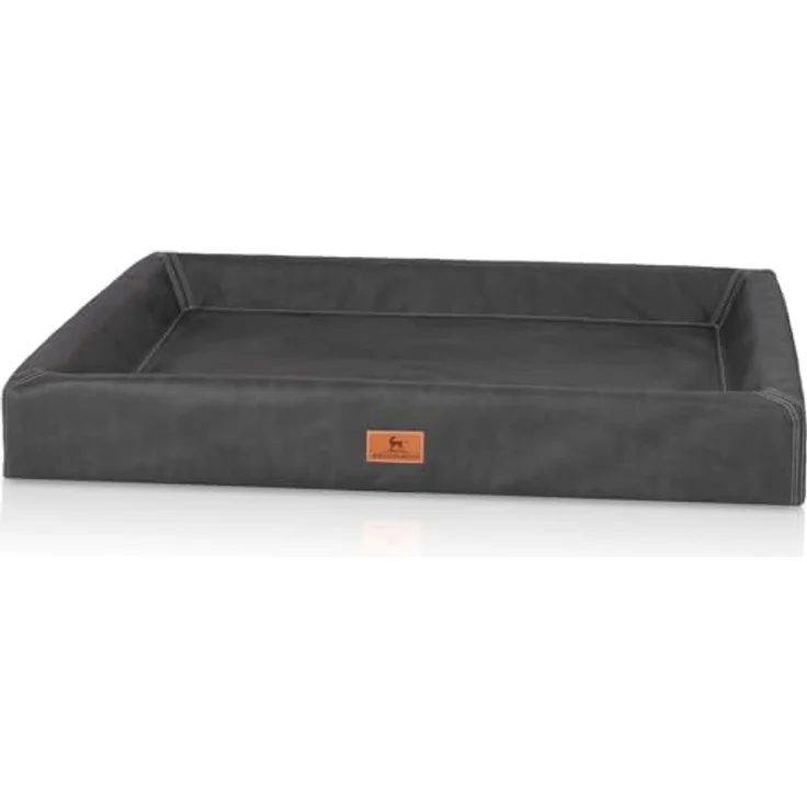 Knuffelwuff orthopädisches Hundebett Austin, Kunstleder XL 105 x 80cm, schwarz, formstabil und rutschfester Unterboden – Bild 2