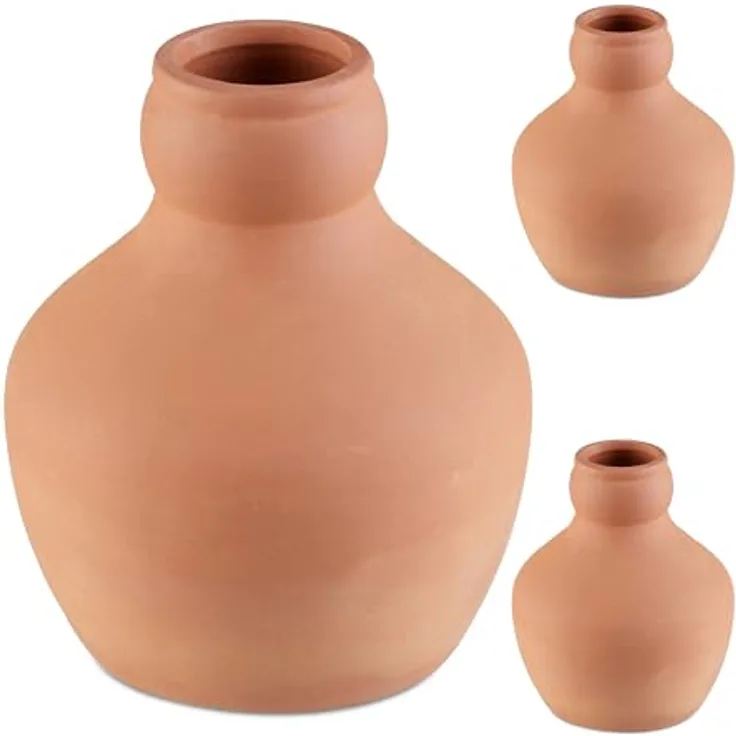 relaxdays Bewässerungssystem Ollas 3er Set, Keramik-Tongefäße mit 550 ml Volumen, terrakotta