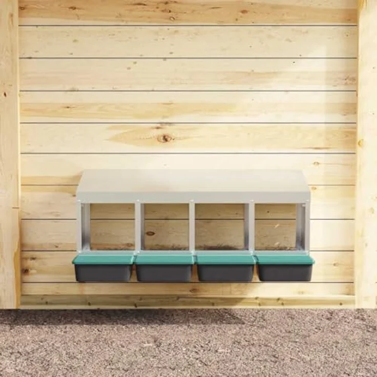 vidaXL Hühnerstall Hühner-Nistkasten 4 Fächer, Wandmontage aus verzinktem Stahl, Farbe: Silber/Dunkelgrün/Schwarz – Bild 3