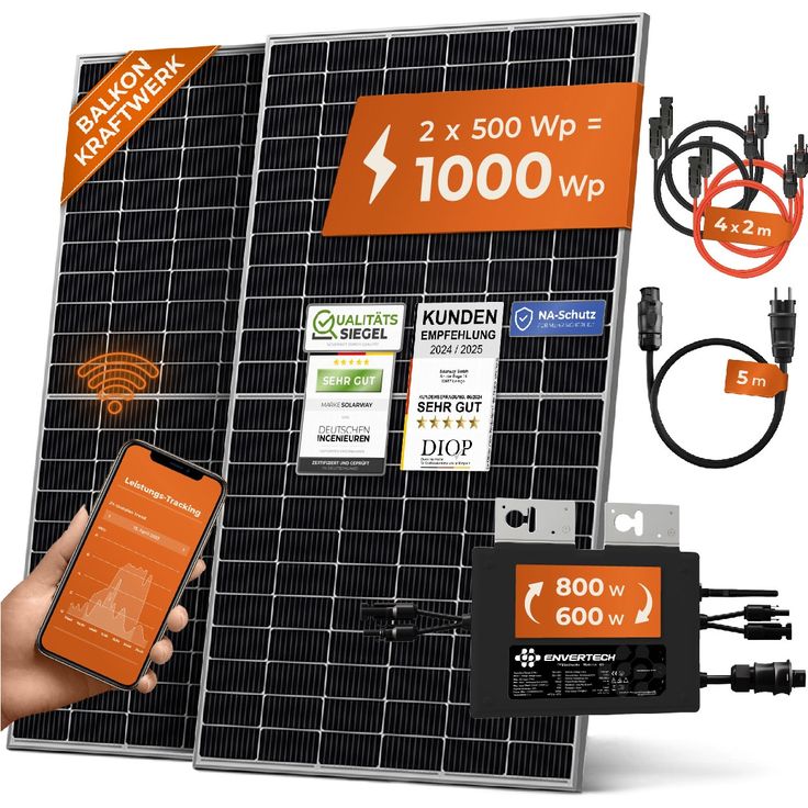 Solarway Balkonkraftwerk 1000W Solaranlage Steckerfertig WIFI Komplettset Photovoltaik Anlage 600/800W - Preisvergleich