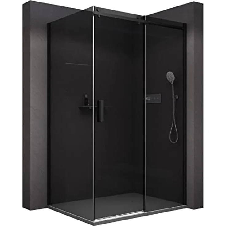 Bernstein Eckdusche NT806 FLEX, Schiebetür mit 8mm ESG-Sicherheitsglas, Graues Glas, Schwarz Matt, 90cm Seitenwand, Türanschlag wahlweise links oder rechts – Bild 1