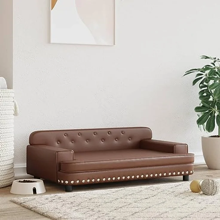 vidaXL Hundebett, Hundekissen mit weicher Polsterung, Hundesofa Hundecouch für kleine Hunde Haustiere, Haustierbett Katzenbett, Braun Kunstleder – Bild 2