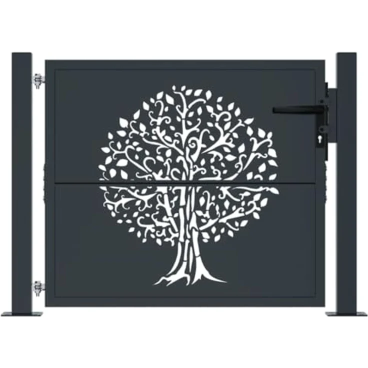 vidaXL Gartentor Anthrazit 105x80 cm Stahl Baum-Design Abschließbar Schlüssel – Bild 3