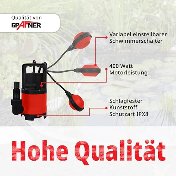 GRAFner Schmutzwassertauchpumpe 400 Watt 8000 l/h Schmutzwasserpumpe Tauchmotorpumpe – Bild 3
