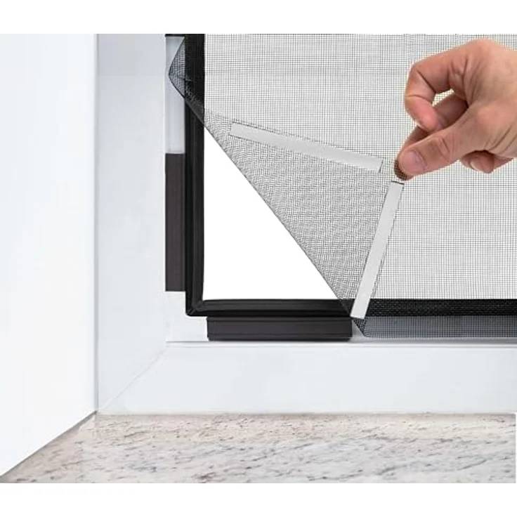 hecht international Magnet Fliegengitter Fensterbausatz 130x150cm, kürzbar, schwarz mit anthrazit Fiberglasgewebe, einfache Montage ohne Bohren – Bild 3