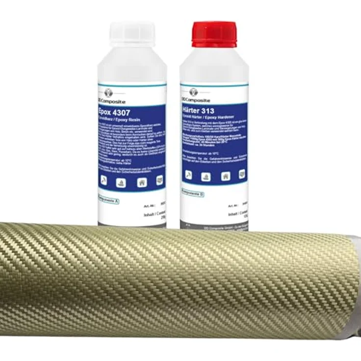 DD Composite DD Composite 375g GFK Epoxidharz + 1m² Aramidgewebe 170g/m² Köper, lösemittelfrei, hohe Chemikalienbeständigkeit, geeignet für Modellbau und Boots- und Schiffsbau – Bild 1