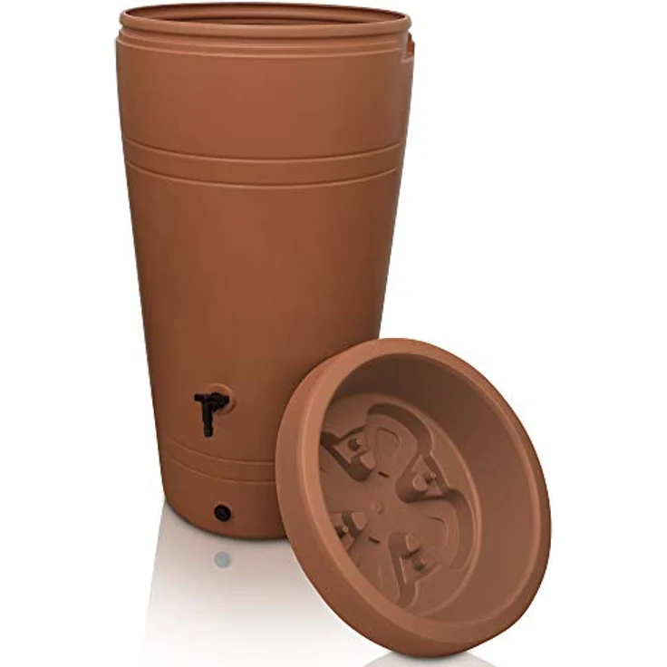 YourCasa Regentonne 230 Liter [Decore Design] aus Kunststoff mit Wasserhahn - Regenwassertonne für Garten - Terracottafarben – Bild 1
