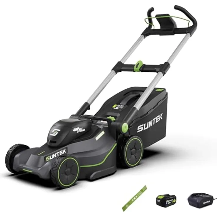 SUNTEK SLM4417-Upgraded 40V Akku-Rasenmäher, 43cm mit Digi-Brushless Motor, 4,0Ah Lithium-Ionen-Akku, APP-kompatibel, inklusive Schnellladegerät und 50L Grasfangsack