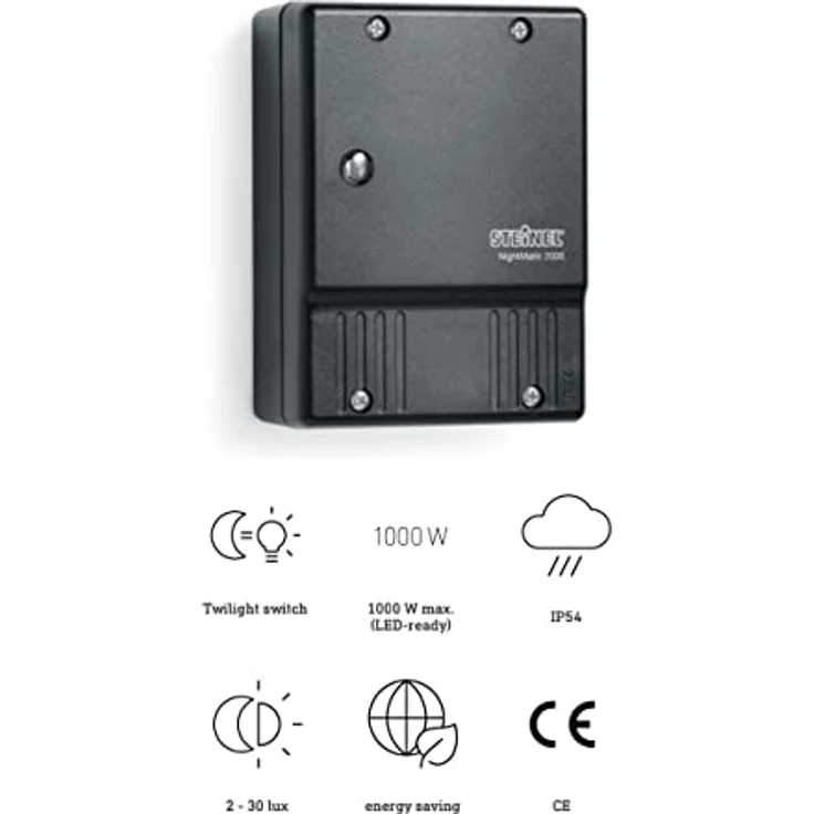 Steinel Dämmerungsschalter NightMatic 2000, automatischer Bewegungsmelder für 1000 W, Schwarz – Bild 3