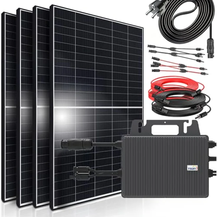 SUNNIVA® Balkonkraftwerk 1800W Komplettset - 4x 450W Solarmodule, Black Frame, TSUN 800W Wechselrichter, Bluetooth, WIFI, inkl. 5m Kabel – Bild 1