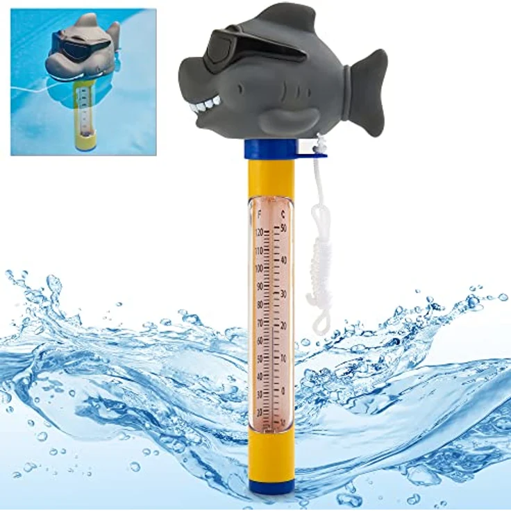 HECHT Poolthermometer mit Hai Motiv, schwimmendes Thermometer für Pool, Whirlpool und Teich, bruchfest, mit Befestigungsband, Celsius & Fahrenheit Skala – Bild 1