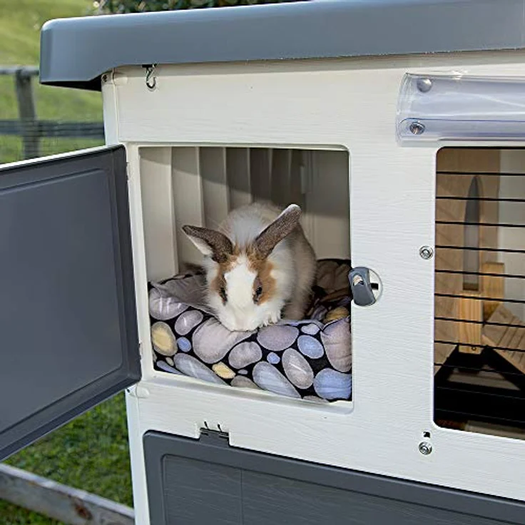 Ferplast Zweistöckiger Kaninchenstall im Freien GRAND LODGE 120 PLUS Kaninchenkäfig Hasenstall Meerschweinchen und andere Kleintiere mit Zubehör und Kaninchenhaus, 115,5 x 73 x h 117 cm Grau – Bild 4