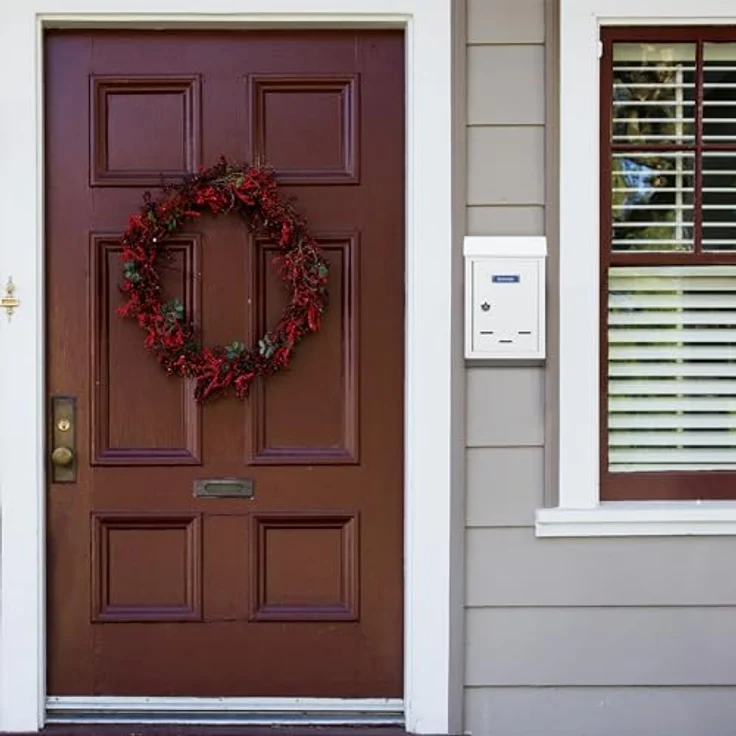 Relaxdays Briefkasten mit Namensschild, aus Metall, mit 2 Schlüsseln, Postkasten schmal, HxBxT: 26,5 x 19 x 6,5 cm, blau, 1 Stück – Bild 5