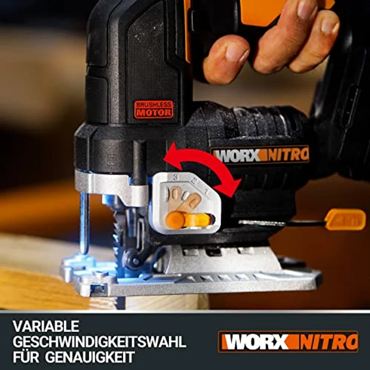 WORX NITRO WX542.9 Akku-Pendelhub-Stichsäge 20V - Bürstenloser Motor - Profi Stichsäge mit Absaug-Adapter - Ideal auch für Gehrungsschnitte - PowerShare kompatibel - ohne Akku & Ladegerät – Bild 2
