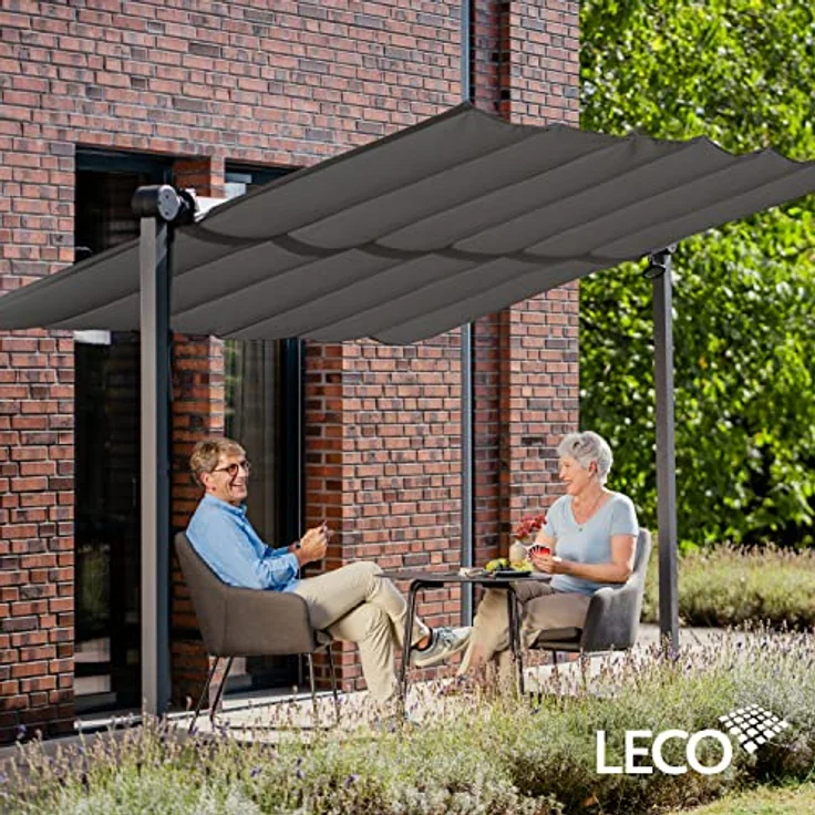 Leco Standmarkise "WAVED" 4 x 2,5 x 2,20 m, faltbarer Sonnenschutz aus rostfreiem Aluminium mit verstellbarem Dach – Bild 2